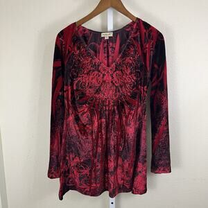 One World M Medium Whimsigoth Goth Vamp Y2K Fairy Velvet Babydoll Top Black Red